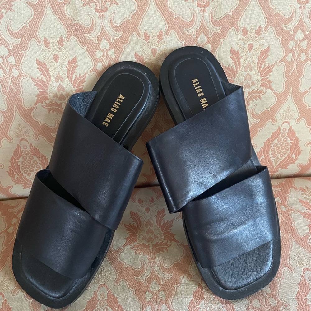 Alias Mae Dark Leather Slide Sandals